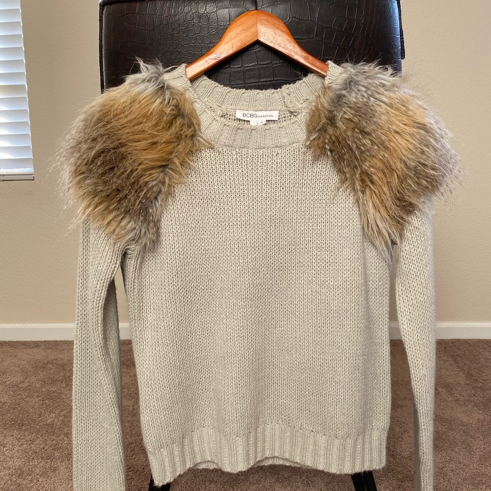 Faux Fur Shoulder Sweater